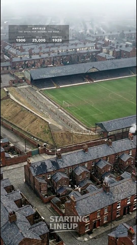 Anfield, Liverpool, from the air, colourised
