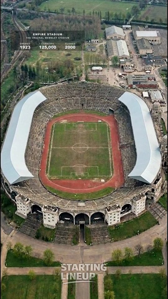 Empire Stadium, Wembley, England, from the air in 1924, colourised