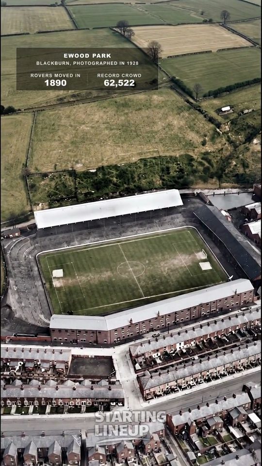 Ewood Park, Blackburn Rovers, from the air in 1928, colourised