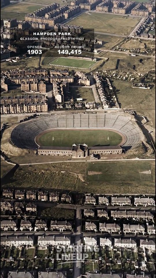 Hampden Park, Queen's Park, from the air in 1927, colourised