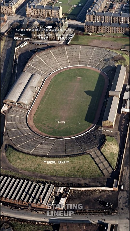 Ibrox Park, Rangers, from the air in 1927, colourised