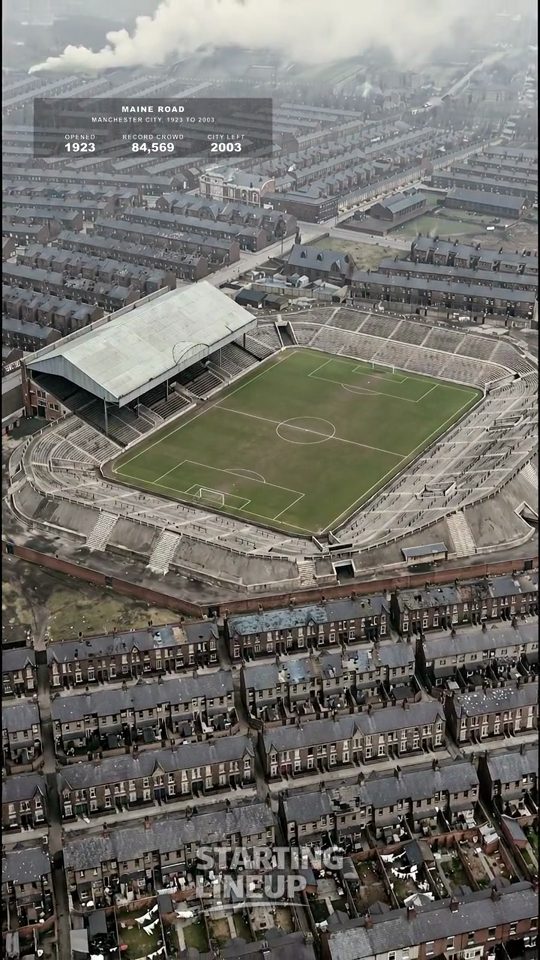 Maine Road, Manchester City, from the air in 1923, colourised