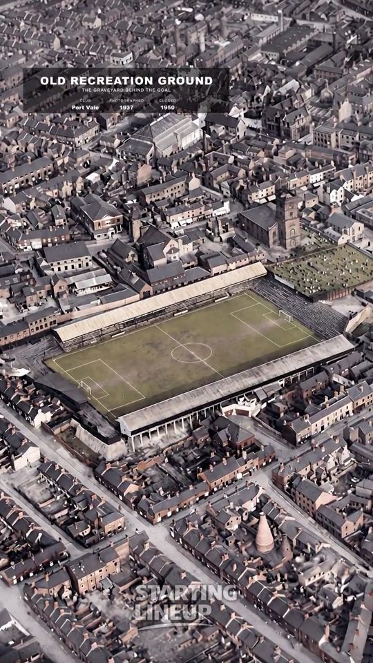 Old Recreation Ground, Port Vale, from the air in 1937, colourised