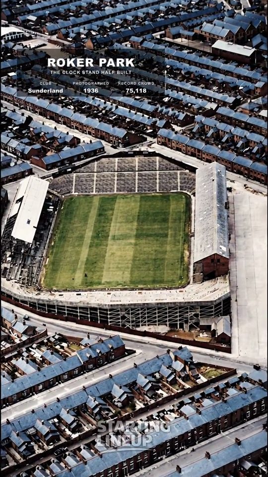 Roker Park, Sunderland, from the air in 1936, colourised