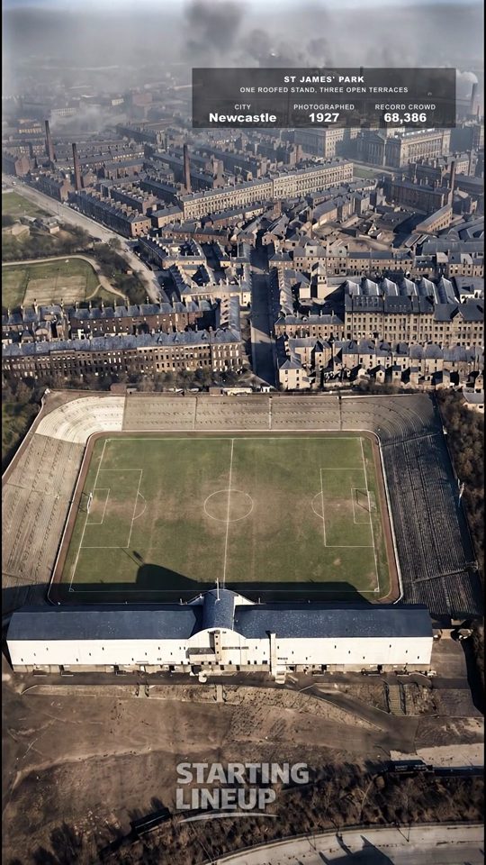 St James' Park, Newcastle United, from the air in 1927, colourised