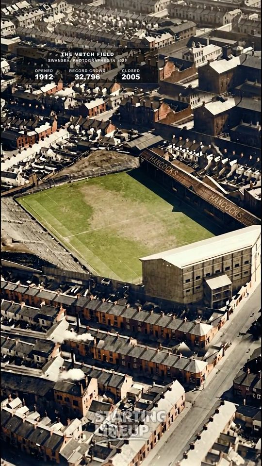Vetch Field, Swansea Town, from the air in 1929, colourised